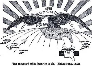 Figure 22.10 This cartoon from the Philadelphia Press, showed the reach of the new American empire, from Puerto Rico to the Philippines.