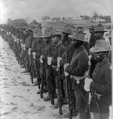 Figure 22.9 The decision to fight or not was debated in the black community, as some felt they owed little to a country that still granted them citizenship in name only, while others believed that proving their patriotism would enhance their opportunities. (credit: Library of Congress)