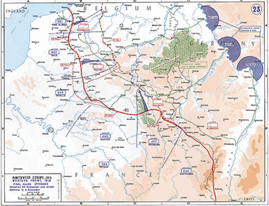 Figure 23.16 This map shows the western front at the end of the war, as the Allied Forces decisively break the German line.