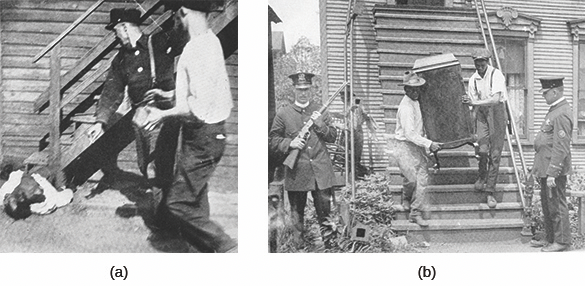 Figure 23.20 Riots broke out in Chicago in the wake of the stoning of a black boy. After two weeks, thirty-eight more people had died, some were stoned (a), and many had to abandon their vandalized homes (b).