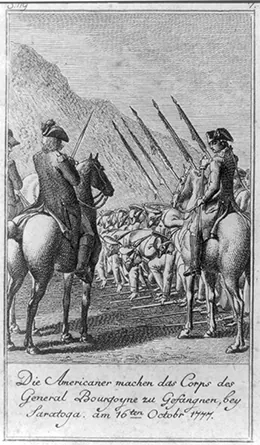 Figure 6.13 This German engraving, created by Daniel Chodowiecki in 1784, shows British soldiers laying down their arms before the American forces.