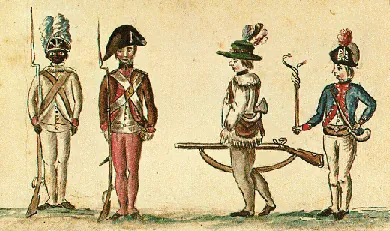 Figure 6.19 Jean-Baptiste-Antoine de Verger created this 1781 watercolor, which depicts American soldiers at the Siege of Yorktown. Verger was an officer in Rochambeau’s army, and his diary holds firsthand accounts of his experiences in the campaigns of 1780 and 1781. This image contains one of the earliest known representations of a black Continental soldier.