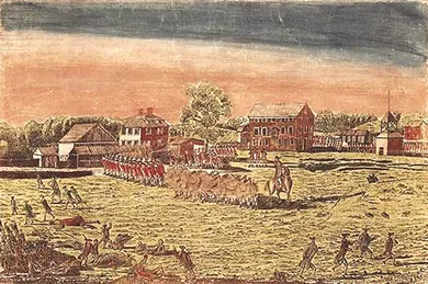Figure 6.4 Amos Doolittle was an American printmaker who volunteered to fight against the British. His engravings of the battles of Lexington and Concord—such as this detail from The Battle of Lexington, April 19th 1775—are the only contemporary American visual records of the events there.