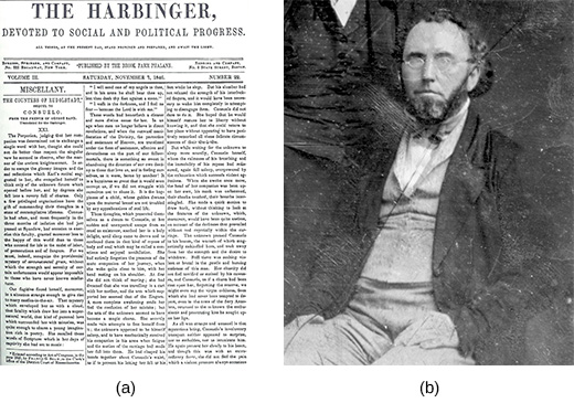 Figure 13.11 Brook Farm printed The Harbinger (a) to share its ideals more widely. George Ripley (b), who founded the farm, was burdened with a huge debt several years later when the community collapsed.
