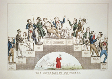 Figure 13.13 This 1846 image, The Drunkards Progress. From the First Glass to the Grave, by Nathaniel Currier, shows the destruction that prohibitionists thought could result from drinking alcoholic beverages.