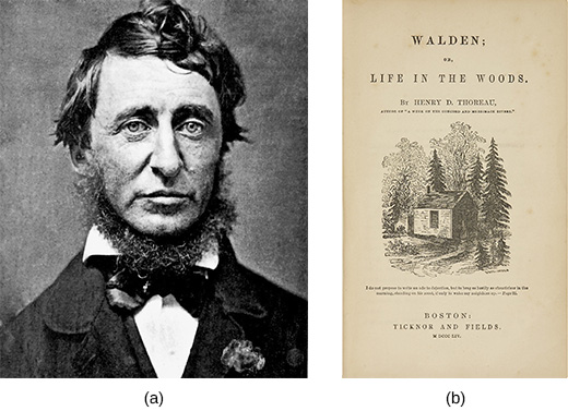 Figure 13.6 Henry David Thoreau (a) argued that men had the right to resist authority if they deemed it unjust. “All men recognize the right of revolution; that is, the right to refuse allegiance to, and to resist, the government, when its tyranny or its inefficiency are great and unendurable.” Thoreau’s Walden; or, Life in the Woods (b) articulated his emphasis on the importance of nature as a gateway to greater individuality.