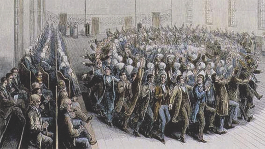 Figure 13.8 In this image of a Shaker dance from 1840, note the raised arms, indicating emotional expression.