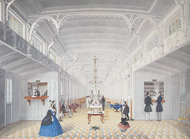 Figure 12.4 As in this depiction of the saloon of the Mississippi River steamboat Princess, elegant and luxurious rooms often occupied the interiors of antebellum steamships, whose decks were filled with cargo.