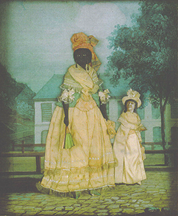 Figure 12.9 In this late eighteenth-century painting, a free woman of color stands with her quadroon daughter in New Orleans. Families with members that had widely varying ethnic characteristics were not uncommon at the time, especially in the larger cities.