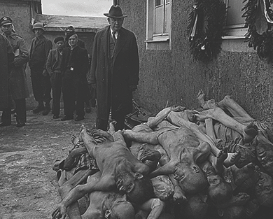Figure 27.17 A U.S. senator, and member of a congressional committee investigating Nazi atrocities, views the evidence first hand at Buchenwald concentration camp near Weimar, Germany, in the summer of 1945.