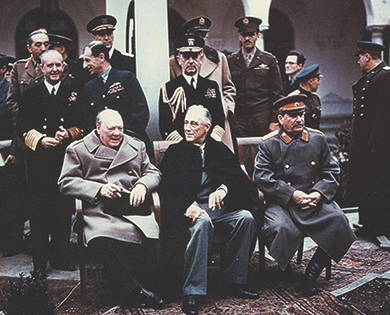 Figure 27.18 Prime Minister Winston Churchill, President Franklin Roosevelt, and Premier Joseph Stalin made final plans for the defeat of Nazi Germany at Yalta in February 1945.