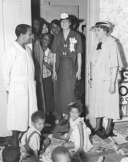 Figure 26.15 Eleanor Roosevelt travelled the country to promote New Deal programs. Here she visits a WPA nursery school in Des Moines, Iowa, on June 8, 1936. (credit: FDR Presidential Library & Museum)