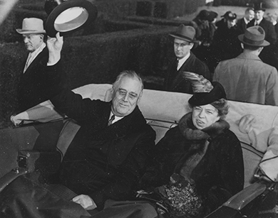 Figure 26.3 Franklin Roosevelt brought a new feeling of optimism and possibility to a country that was beaten down by hardship. His enthusiasm was in counterpoint to Herbert Hoover’s discouraging last year in office.