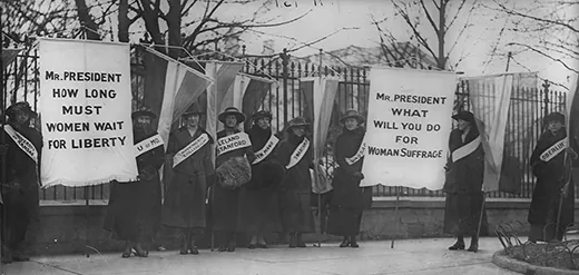 Figure 21.12 Alice Paul and her Silent Sentinels picketed outside the White House for almost two years, and, when arrested, went on hunger strike until they were force-fed in order to save their lives.