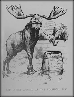 Figure 21.20 Theodore Roosevelt, now running as the Progressive Party, or Bull Moose Party, candidate, created an unprecedented moment in the country’s history, where a former president was running against both an incumbent president and a future president.