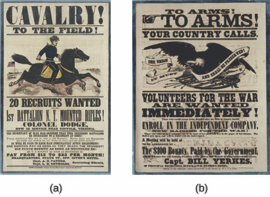 Figure 15.12 The Union tried to provide additional incentives for soldiers, in the form of bounties, to enlist without waiting for the draft, as shown in recruitment posters (a) and (b).