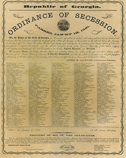 Figure 15.4 Georgia’s Ordinance of Secession and those of the other Deep South states were all based on that of South Carolina, which was drafted just a month after Abraham Lincoln was elected.
