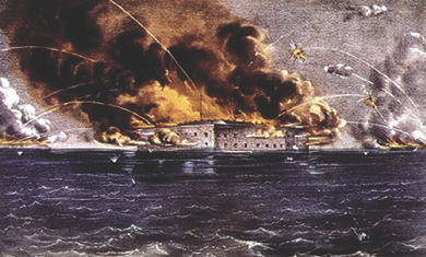 Figure 15.5 The Confederacy’s attack on Fort Sumter, depicted here in an 1861 lithograph by Currier and Ives, stoked pro-war sentiment on both sides of the conflict.