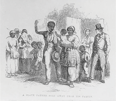 Figure 16.12 After emancipation, many fathers who had been sold from their families as slaves—a circumstance illustrated in the engraving above, which shows a male slave forced to leave his wife and children—set out to find those lost families and rebuild their lives.