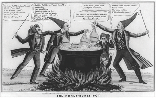 Figure 14.11 In this 1850 political cartoon, the artist takes aim at abolitionists, the Free-Soil Party, Southern states’ rights activists, and others he believes risk the health of the Union.